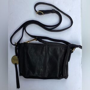 Margot genuine black leather crossbody bag. 7 x 5.